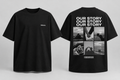 Duas camisetas pretas com colagens de fotos personalizadas nas costas